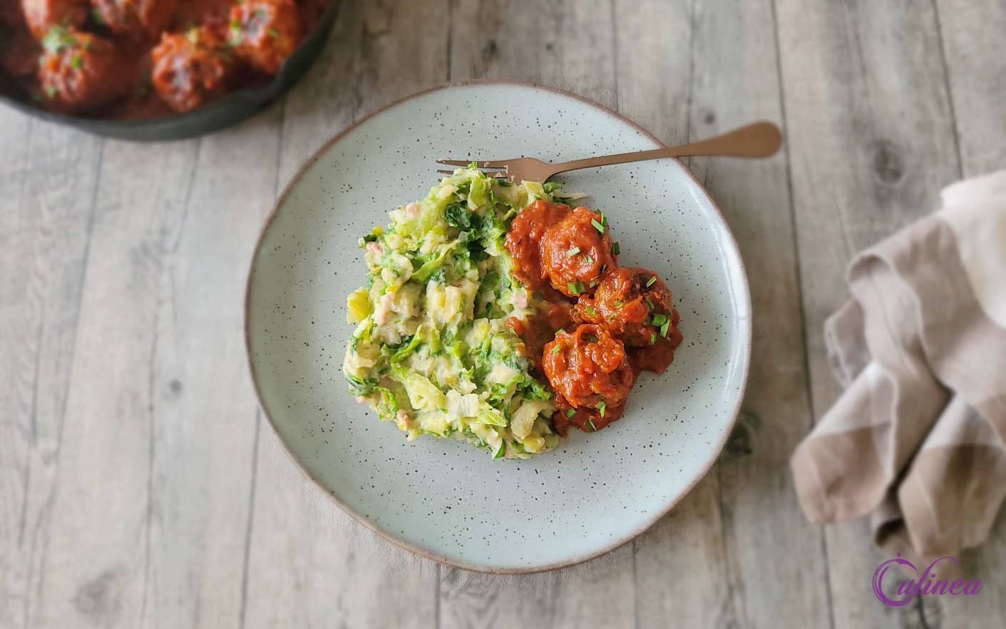 Andijviestamppot met Spaanse gehaktballetjes