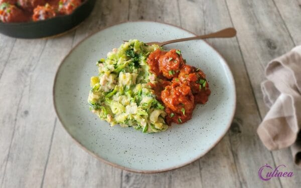 Andijviestamppot met Spaanse gehaktballetjes