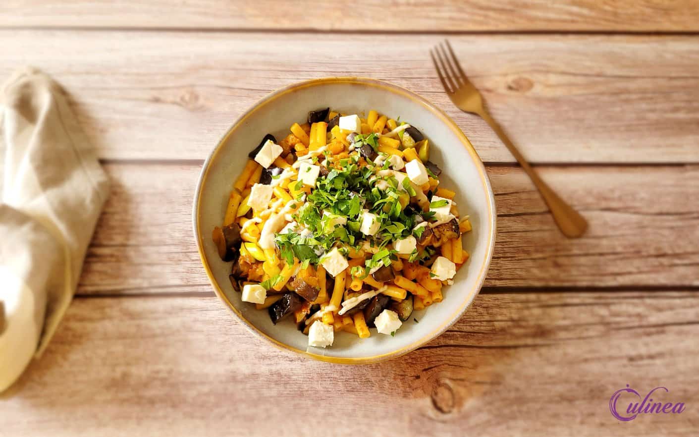 Pasta met geroosterde aubergine