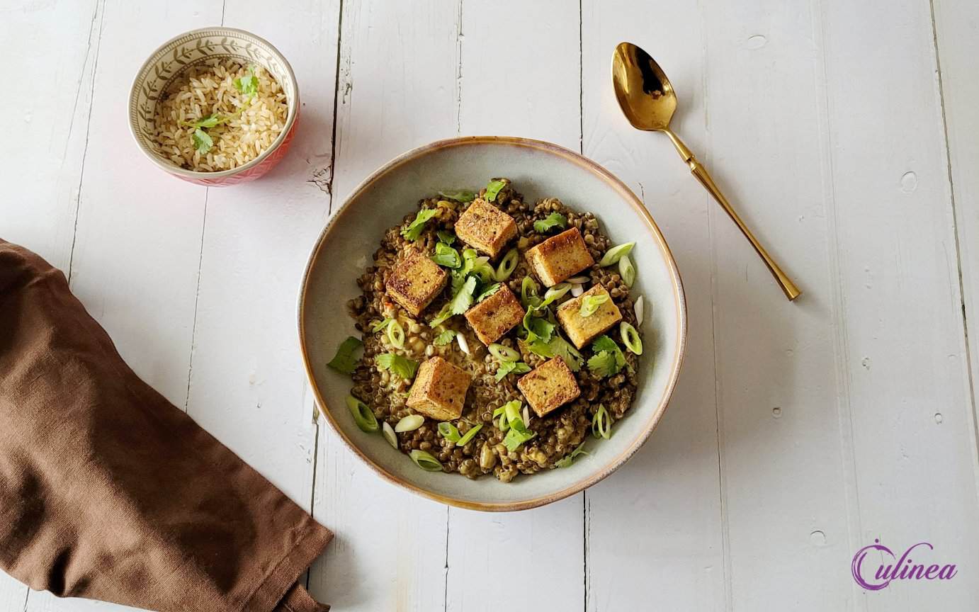 Linzen kokoscurry met tofu