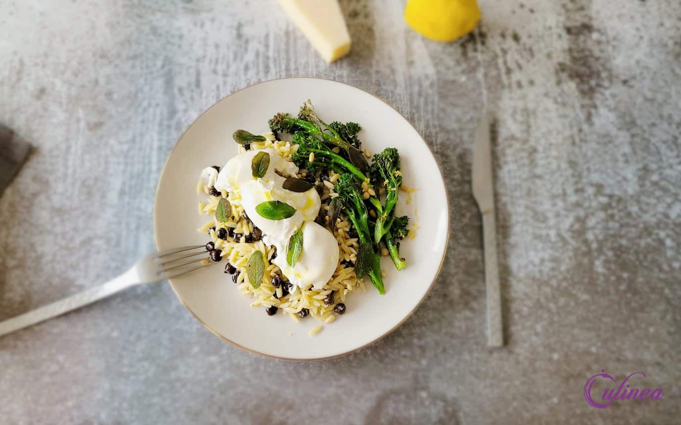 Orzo met bimi, burrata en citroen