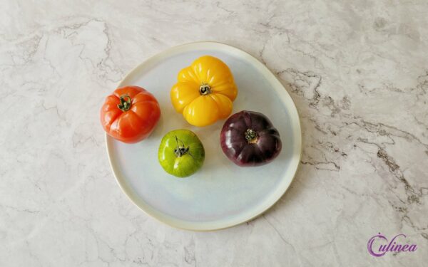 Gekleurde tomaten burrata salade