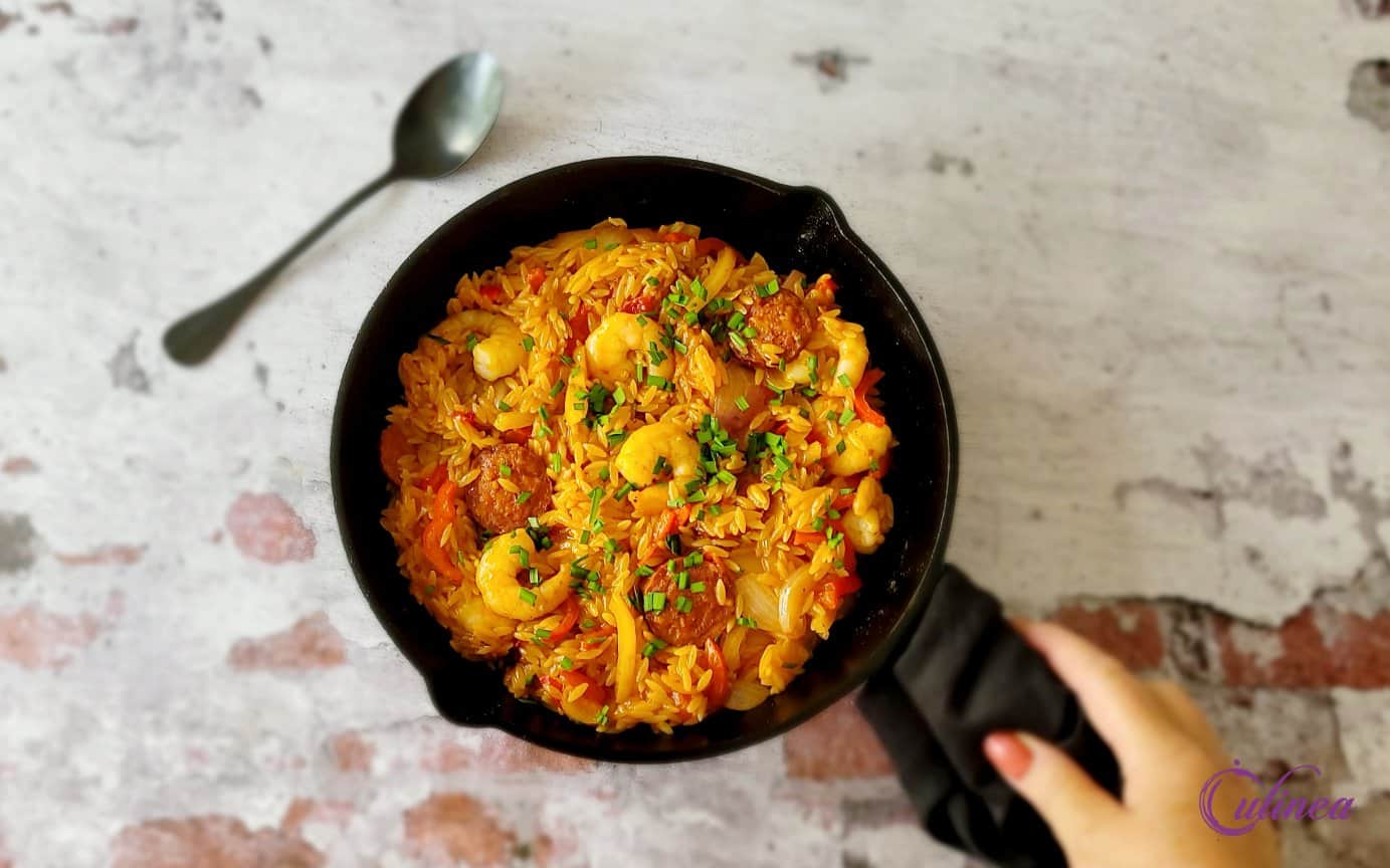 Cajun orzotto met garnalen