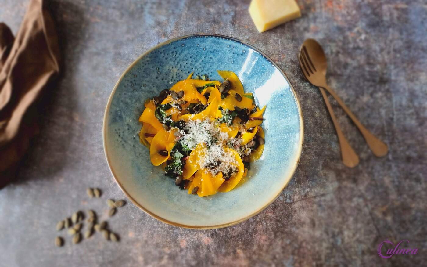 Pompoen pappardelle met snijbiet