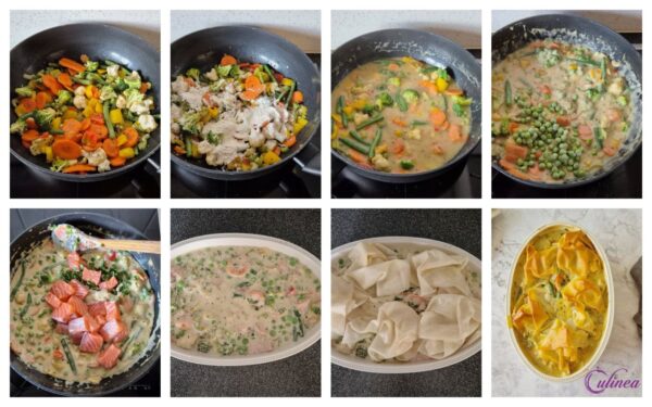 Ovenschotel met zalm en filodeeg