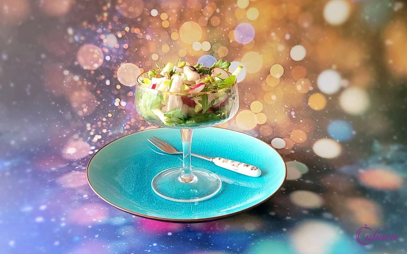 Gerookte palingsalade met rucola