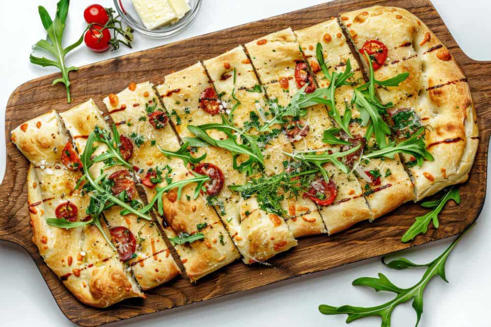flatbread gesneden op een serveerplank