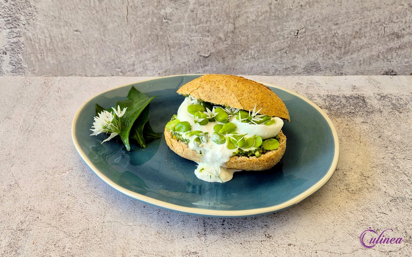 Broodje burrata met tuinbonen