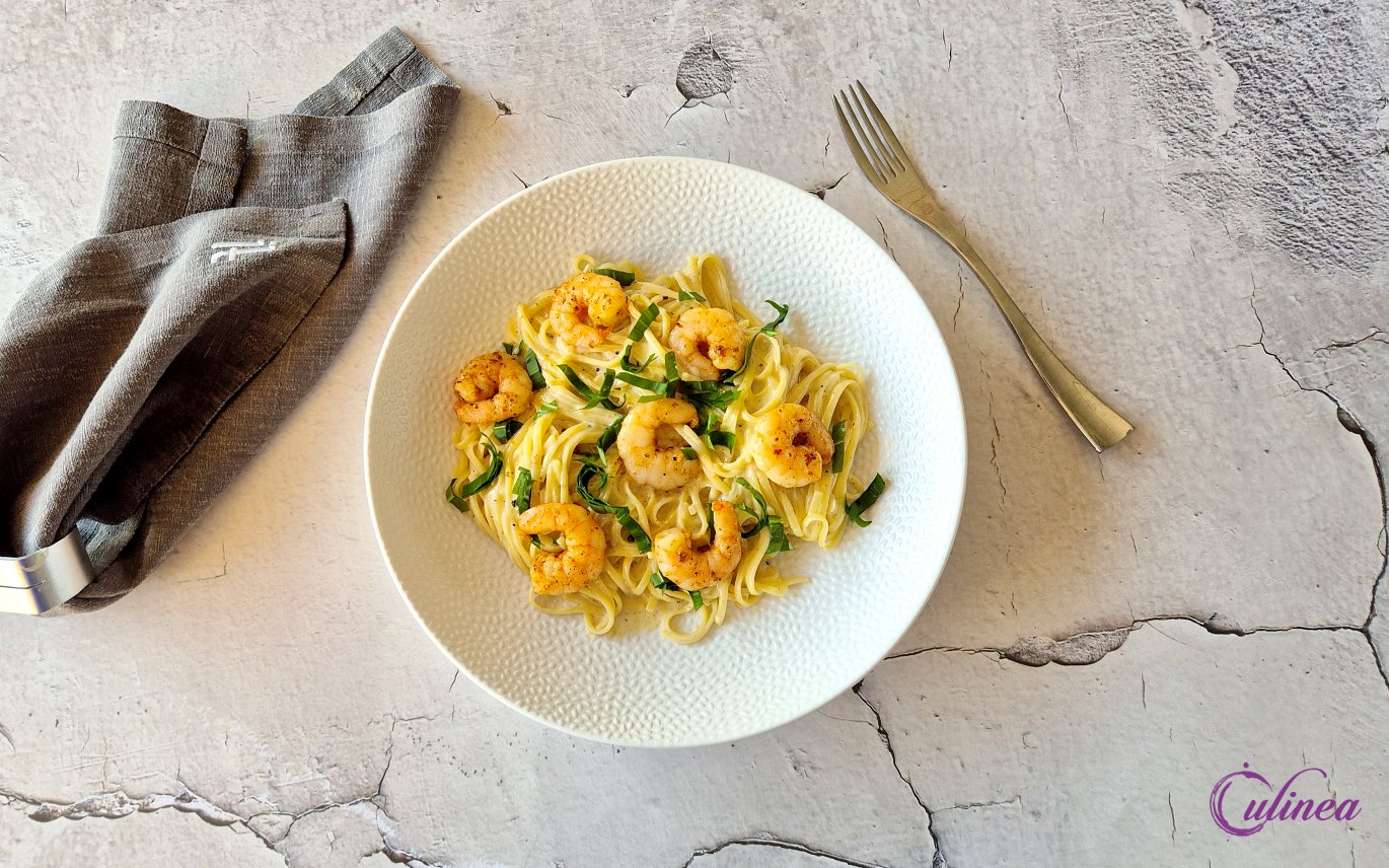 Pasta Alfredo met Cajun garnalen