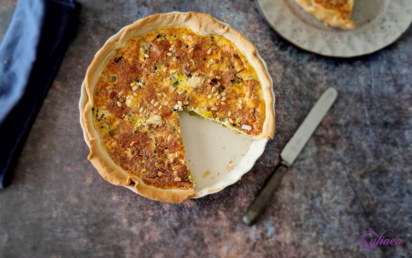Quiche met eddoes en blauwe kaas