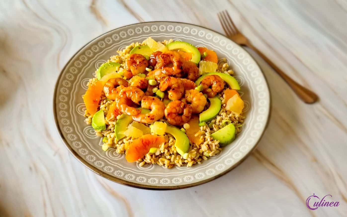 Haverrijst met garnalen en citrus