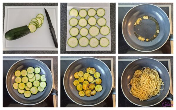 Spaghetti met gebakken courgette