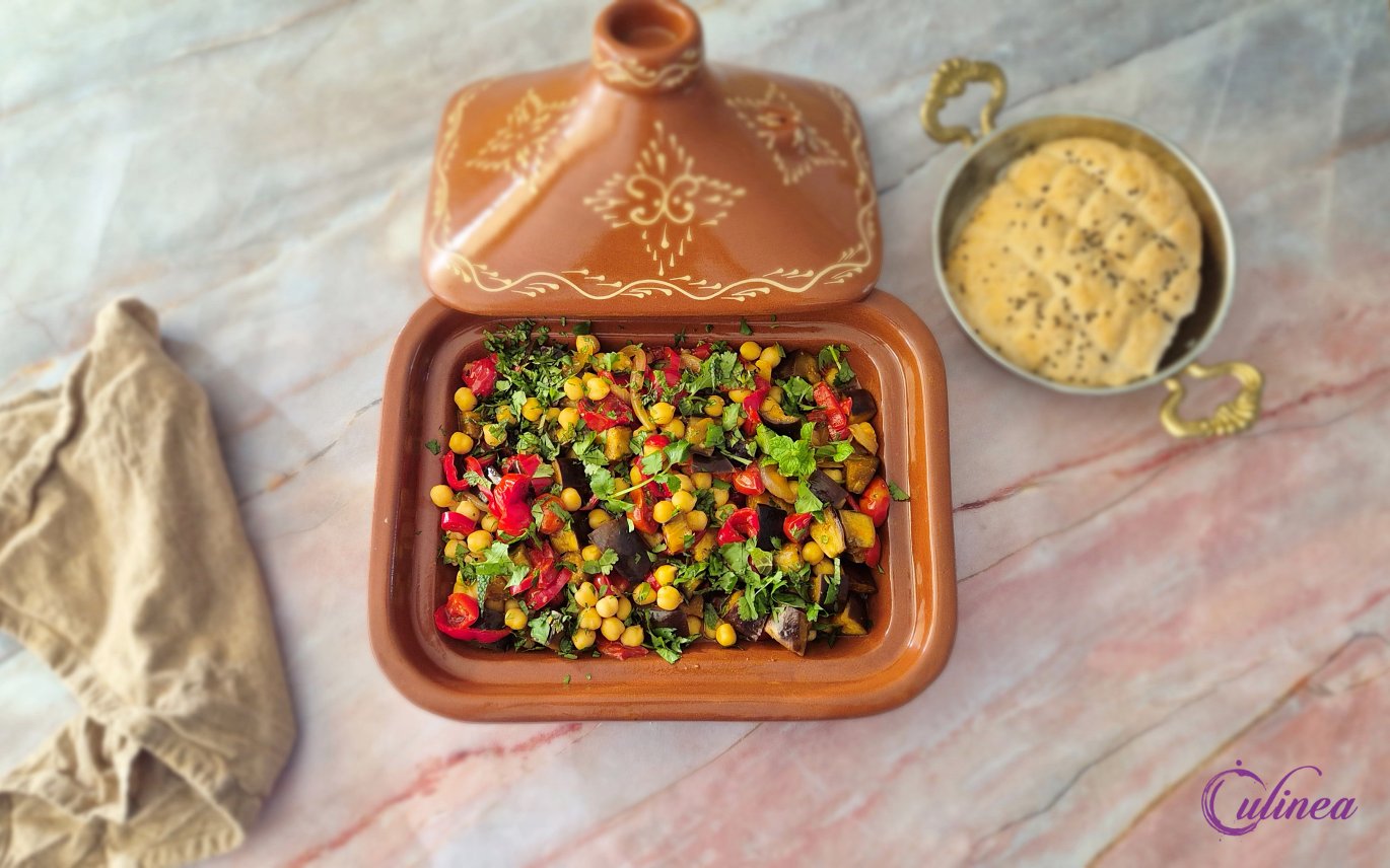 Vegetarische Tajine met Aubergine en Kikkererwten