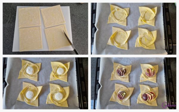 Eenvoudige bladerdeeghapjes met vijgen en geitenkaas