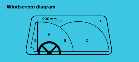 Windscreen diagram damage graph with millimetre measurements